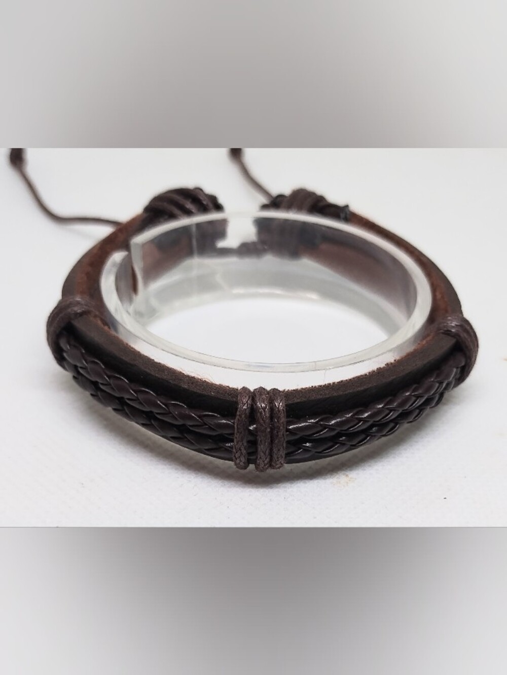 Brown Leather Braided Men's Bracelet - Adjustable G27